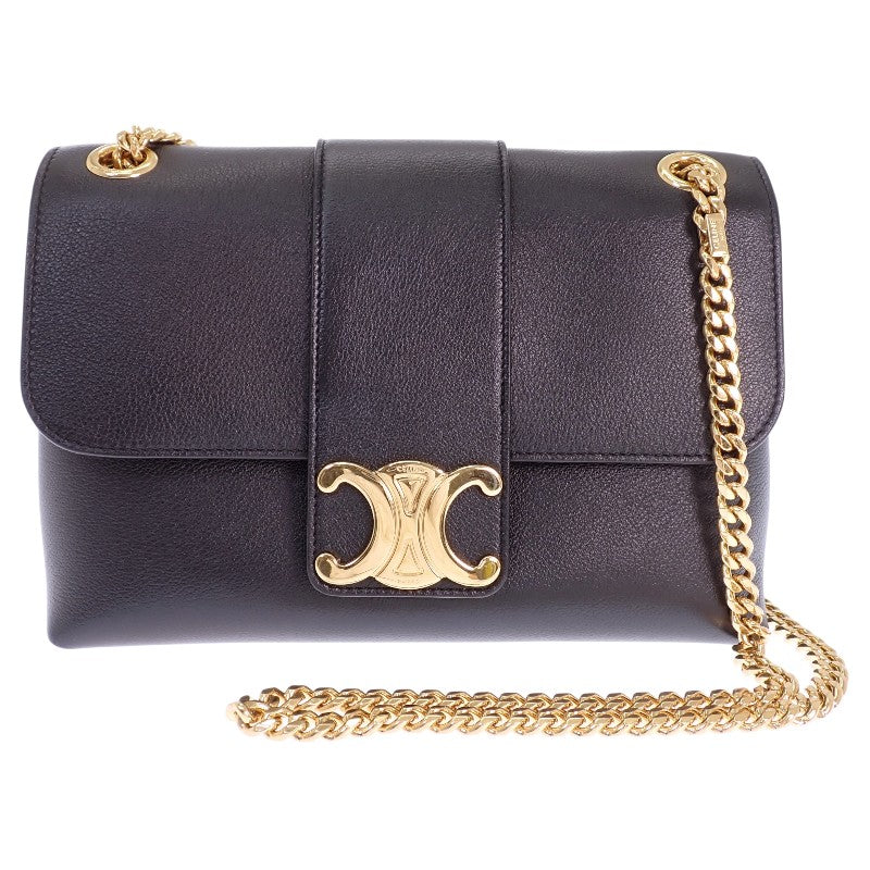セリーヌ CELINE ヴィクトワール ミディアム チェーン 115853FDU.38NO ショルダーバッグ カーフ ブラック ゴールド金具 レディース【中古】【Aランク】
