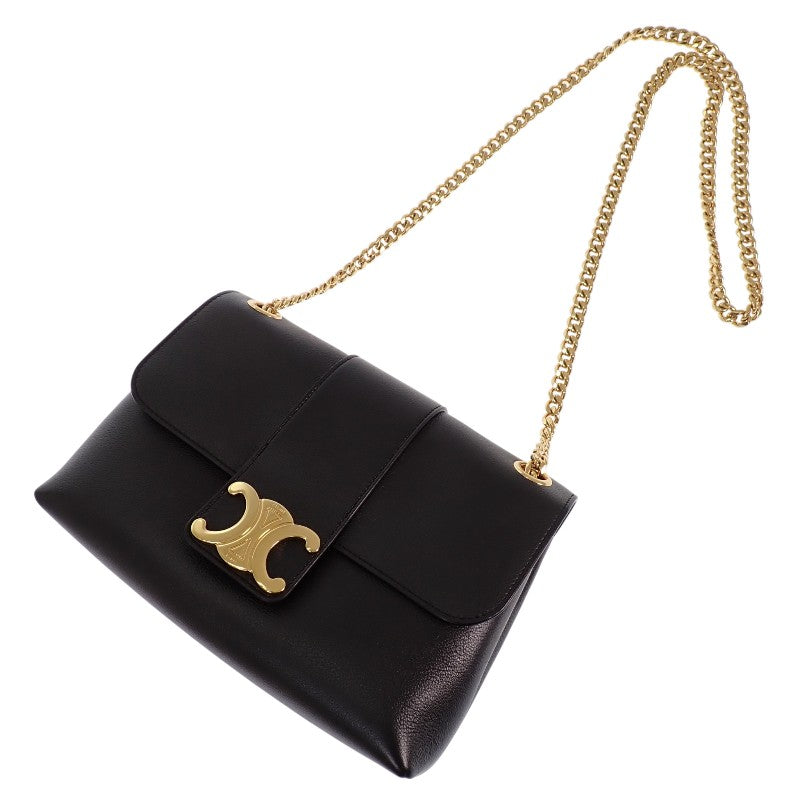 セリーヌ CELINE ヴィクトワール ミディアム チェーン 115853FDU.38NO ショルダーバッグ カーフ ブラック ゴールド金具 レディース【中古】【Aランク】