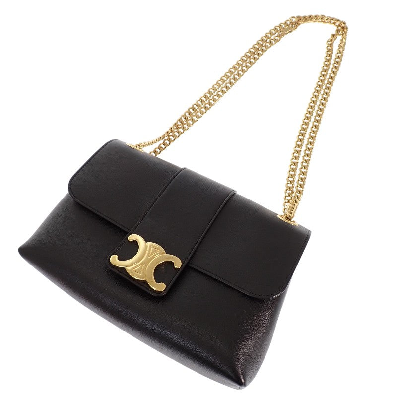 セリーヌ CELINE ヴィクトワール ミディアム チェーン 115853FDU.38NO ショルダーバッグ カーフ ブラック ゴールド金具 レディース【中古】【Aランク】