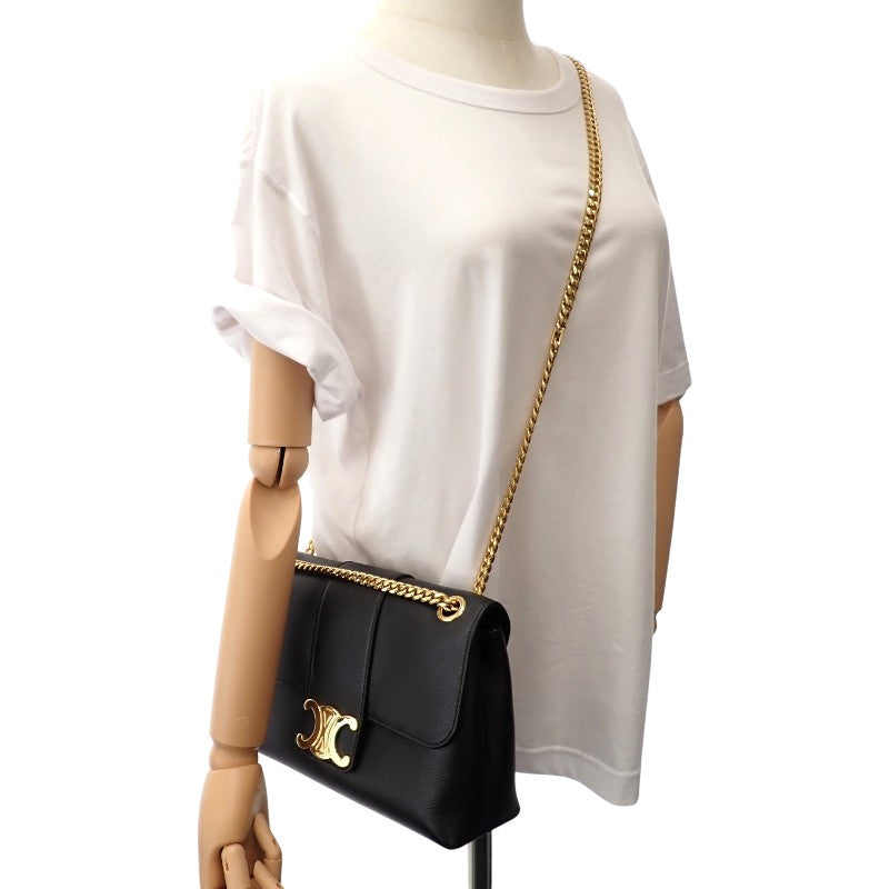 セリーヌ CELINE ヴィクトワール ミディアム チェーン 115853FDU.38NO ショルダーバッグ カーフ ブラック ゴールド金具 レディース【中古】【Aランク】