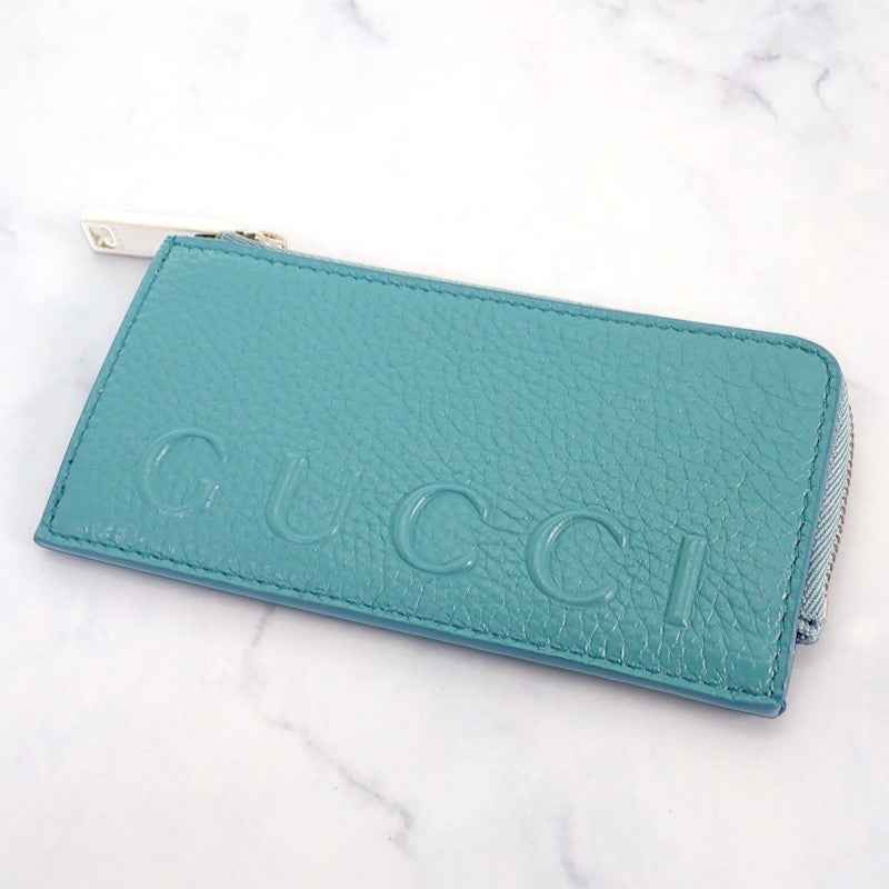 グッチ GUCCI ロゴ ジップ 835073 カードケース レザー ブルー イエロー シルバー金具 メンズ レディース【中古】【Aランク】