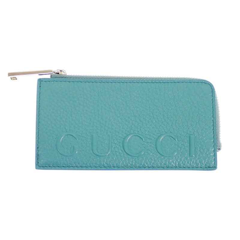 グッチ GUCCI ロゴ ジップ 835073 カードケース レザー ブルー イエロー シルバー金具 メンズ レディース【中古】【Aランク】