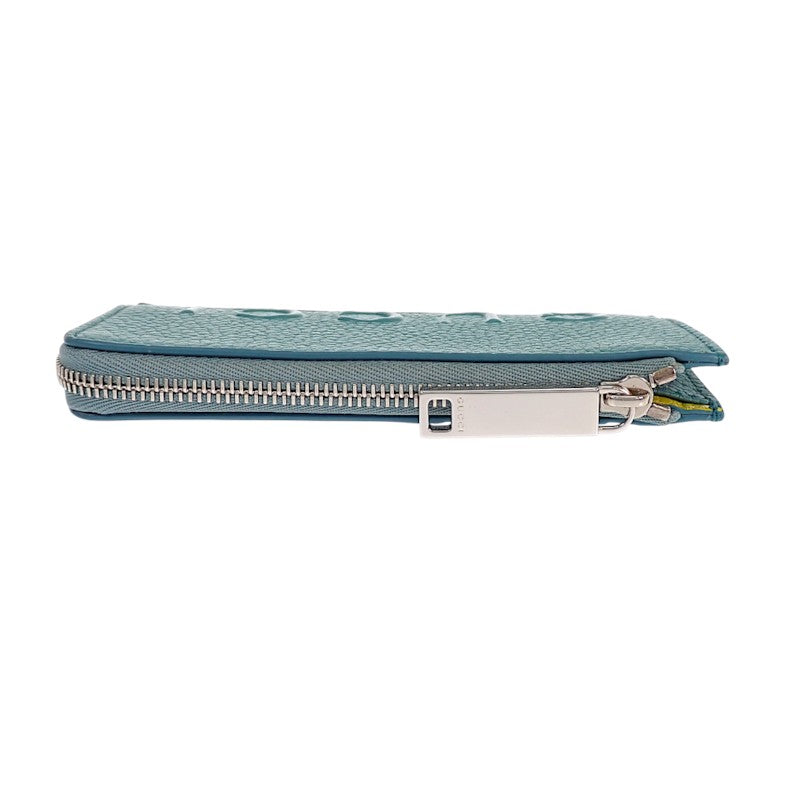 グッチ GUCCI ロゴ ジップ 835073 カードケース レザー ブルー イエロー シルバー金具 メンズ レディース【中古】【Aランク】