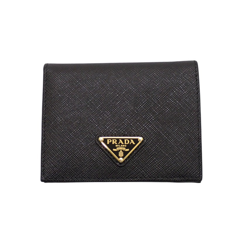 プラダ PRADA トライアングル 1MV204_QHH_F0002 二つ折り財布 サフィアーノ ブラック ゴールド金具 レディース【中古】【Aランク】