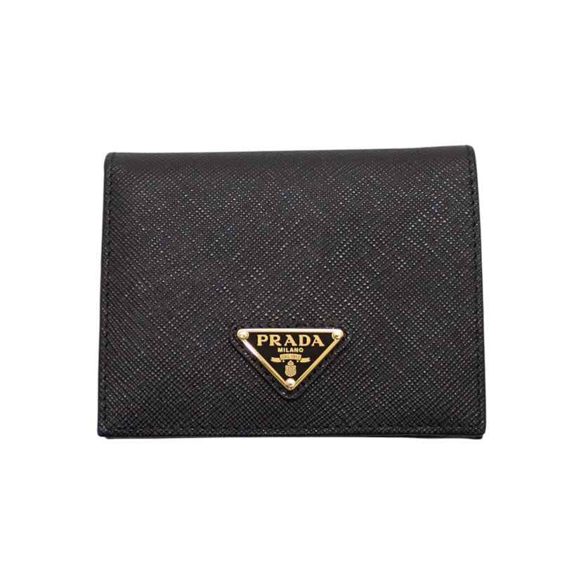 プラダ PRADA トライアングル 1MV204_QHH_F0002 二つ折り財布 サフィアーノ ブラック ゴールド金具 レディース【中古】【Aランク】