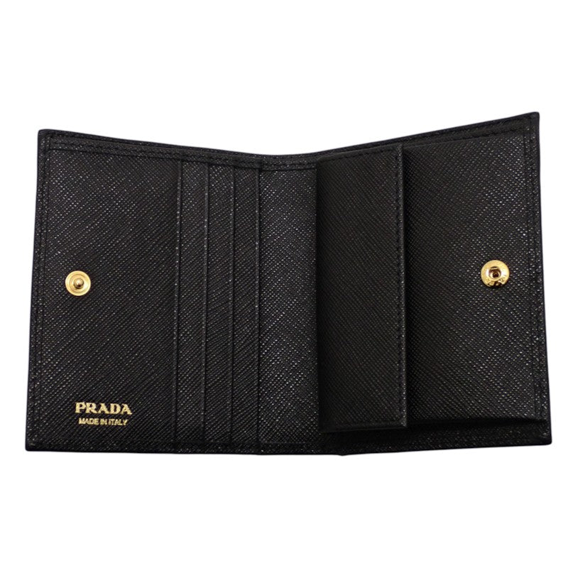 プラダ PRADA トライアングル 1MV204_QHH_F0002 二つ折り財布 サフィアーノ ブラック ゴールド金具 レディース【中古】【Aランク】