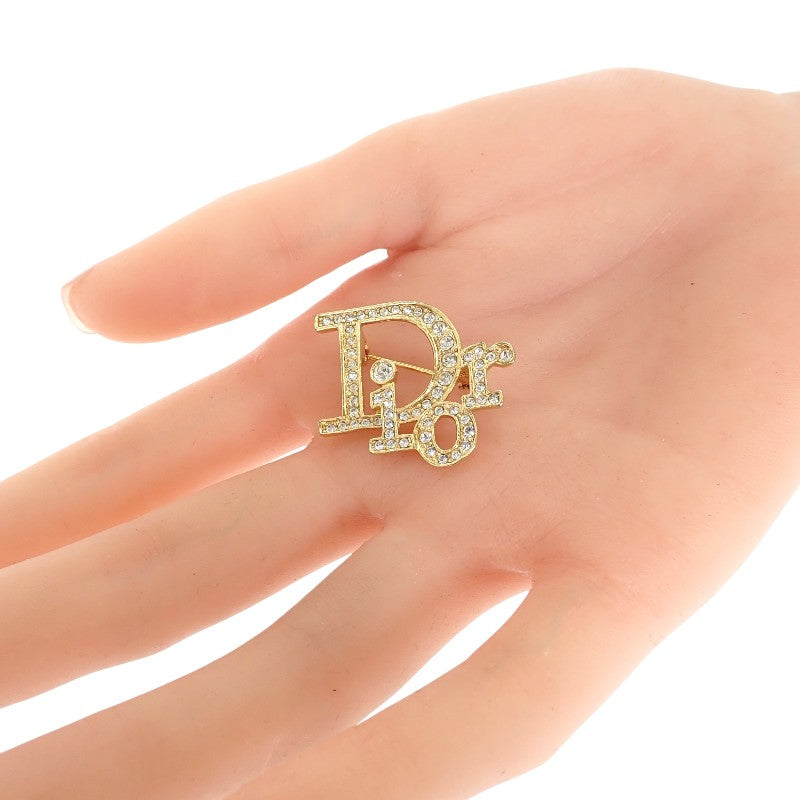 ディオール Dior ロゴ ブローチ メタル ラインストーン ゴールド レディース【中古】【ABランク】