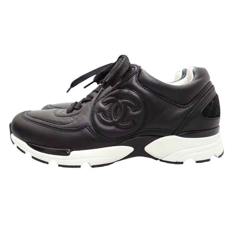 シャネル CHANEL CCレザースニーカー ココマーク 箱付 36 G39982_Y56536_K5852 スニーカー カーフ スウェード ブラック ホワイト 黒 レディース【中古】【SAランク】