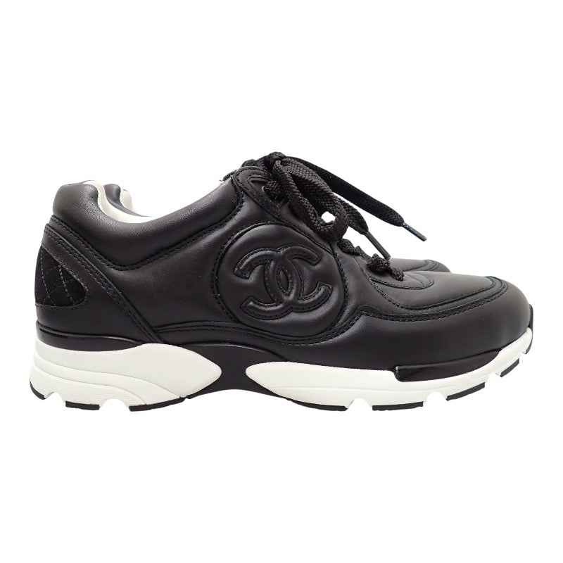 シャネル CHANEL CCレザースニーカー ココマーク 箱付 36 G39982_Y56536_K5852 スニーカー カーフ スウェード ブラック ホワイト 黒 レディース【中古】【SAランク】