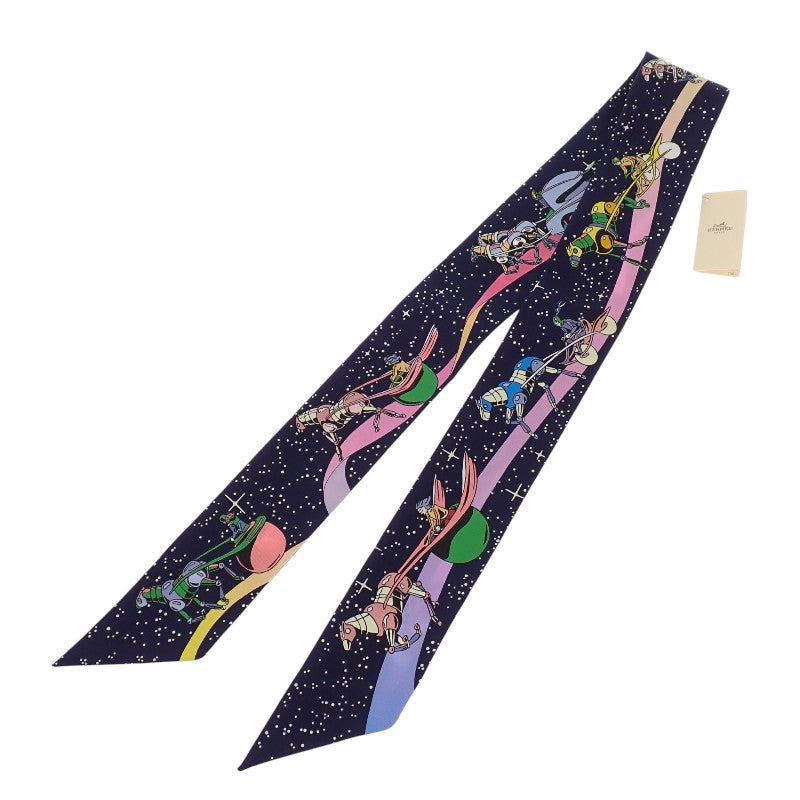 エルメス HERMES ツイリー SPACE DERBY 063573S_05 スカーフ シルク ネイビー マリン ローズ レディース【中古】【Aランク】