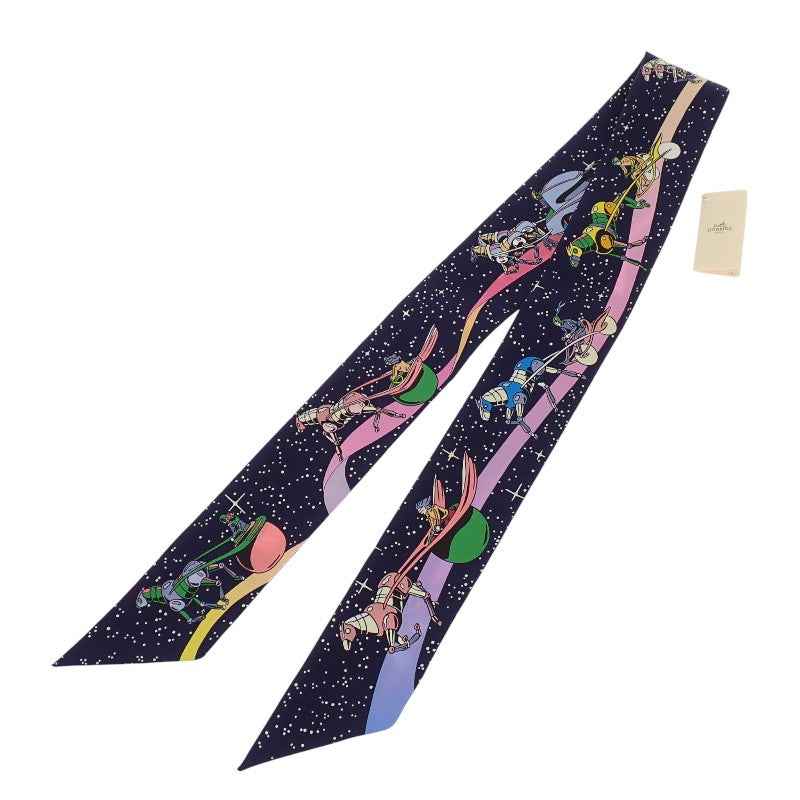 エルメス HERMES ツイリー SPACE DERBY 063573S_05 スカーフ シルク ネイビー マリン ローズ レディース【中古】【Aランク】