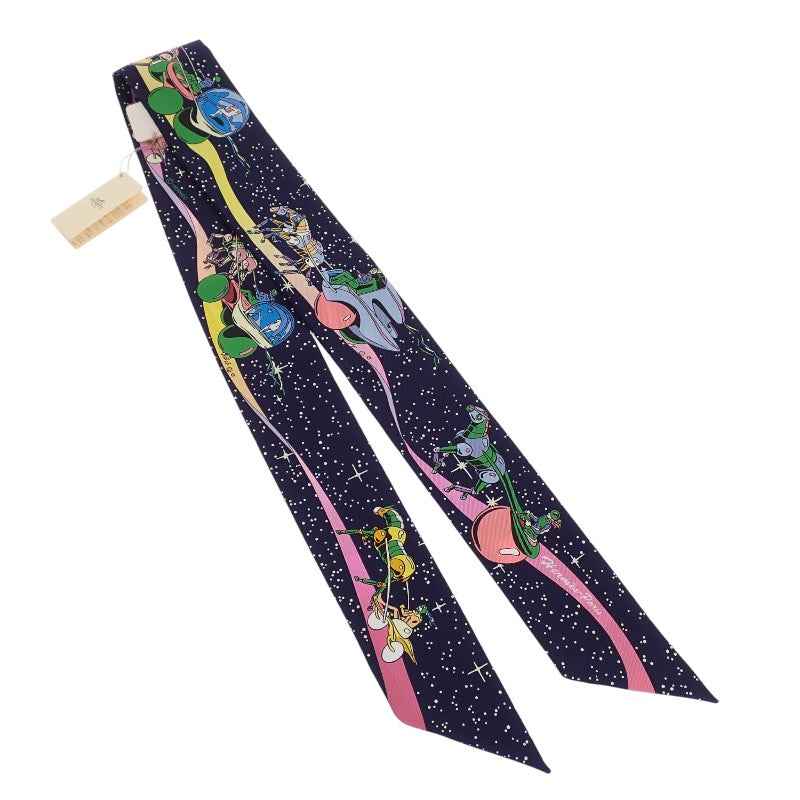 エルメス HERMES ツイリー SPACE DERBY 063573S_05 スカーフ シルク ネイビー マリン ローズ レディース【中古】【Aランク】