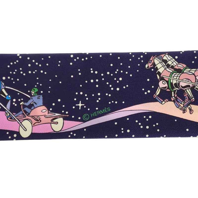 エルメス HERMES ツイリー SPACE DERBY 063573S_05 スカーフ シルク ネイビー マリン ローズ レディース【中古】【Aランク】