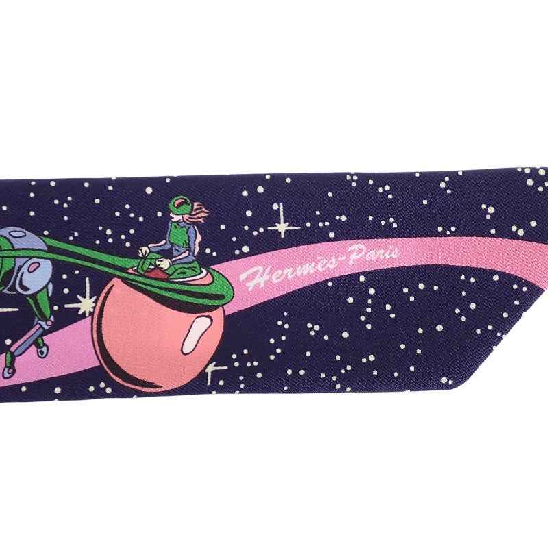 エルメス HERMES ツイリー SPACE DERBY 063573S_05 スカーフ シルク ネイビー マリン ローズ レディース【中古】【Aランク】