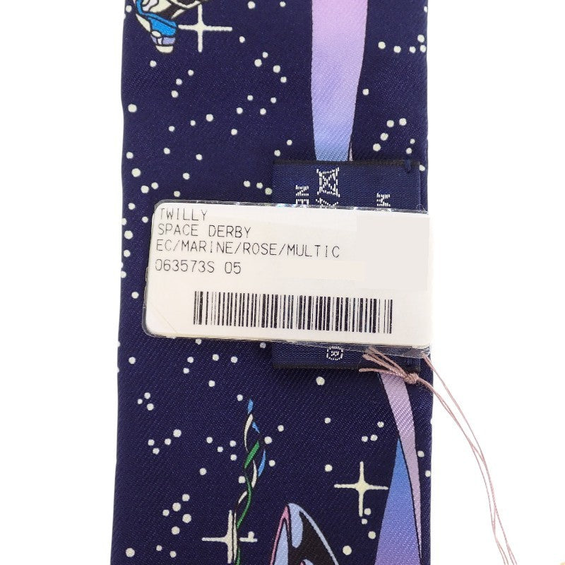 エルメス HERMES ツイリー SPACE DERBY 063573S_05 スカーフ シルク ネイビー マリン ローズ レディース【中古】【Aランク】