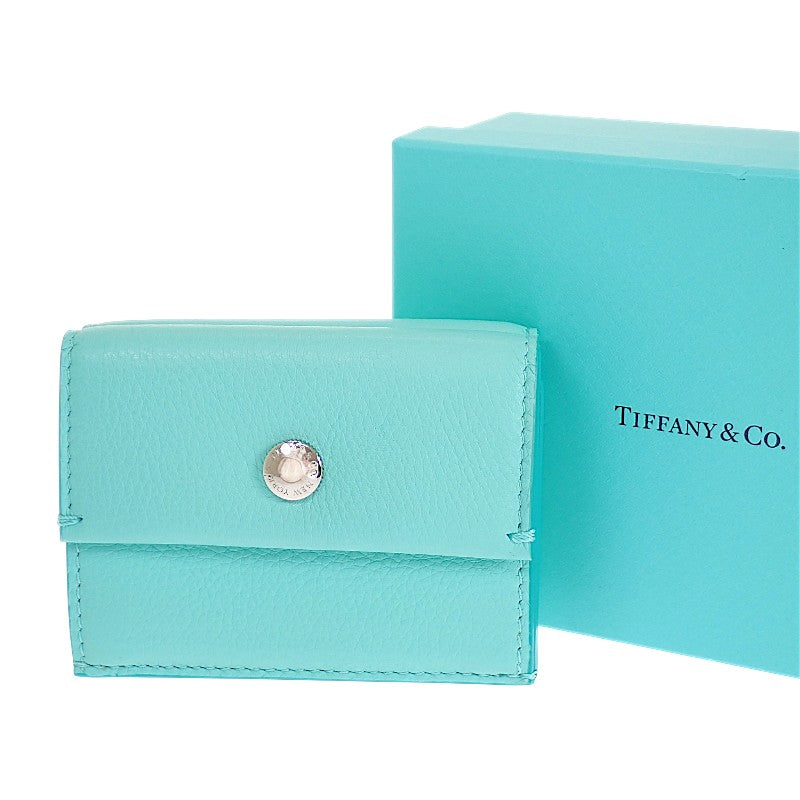 ティファニー TIFFANY&Co. コンパクトウォレット 三つ折り財布 レザー ブルー シルバー金具 レディース【中古】【Aランク】