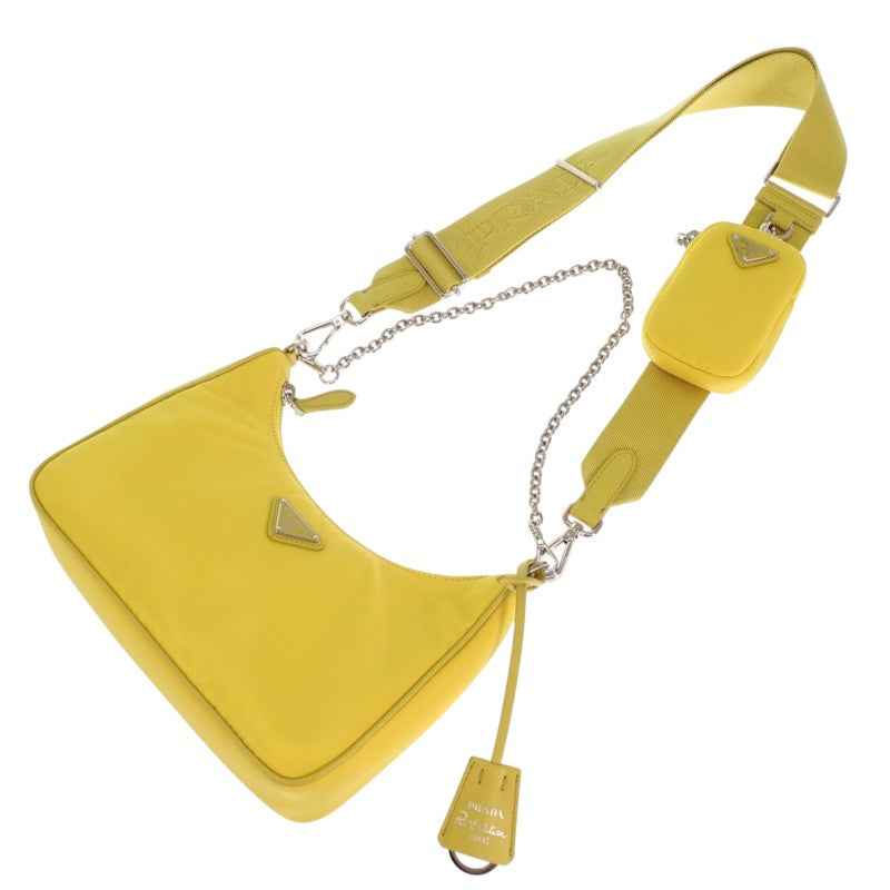プラダ PRADA Re-Nylonバッグ 1BH204 2WAYバッグ ハンドバッグ ショルダーバッグ ナイロン イエロー 黄色 シルバー金具 レディース【中古】【Aランク】