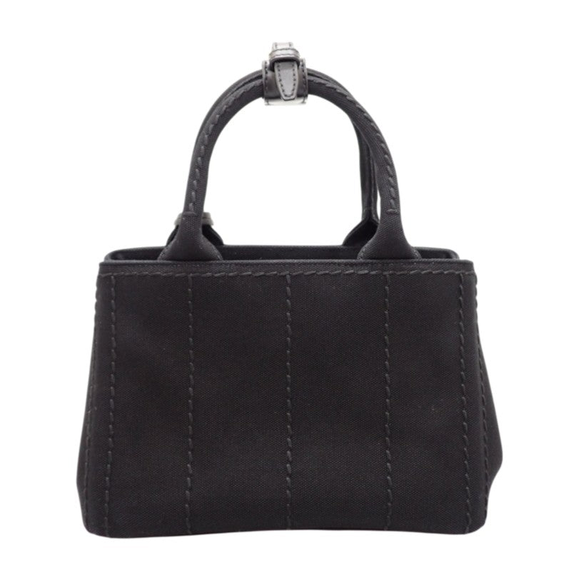プラダ PRADA ジャルディニエールスモール コットンキャンバス ミニバッグ 1BA038 2WAYバッグ ハンドバッグ ショルダーバッグ キャンバス レザー ブラック 黒 ゴールド金具 レディース【中古】【Aランク】