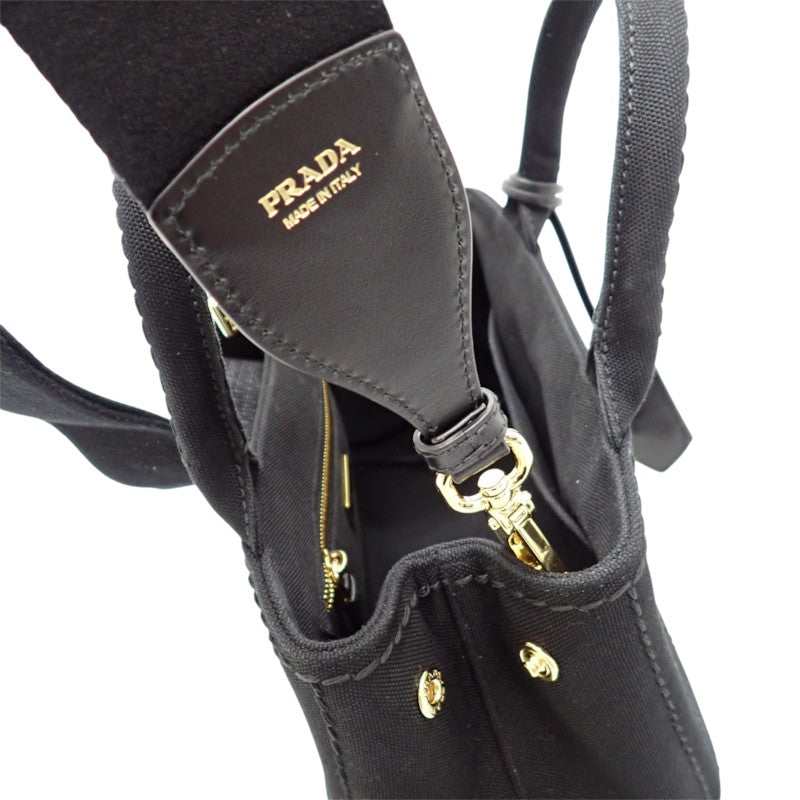 プラダ PRADA ジャルディニエールスモール コットンキャンバス ミニバッグ 1BA038 2WAYバッグ ハンドバッグ ショルダーバッグ キャンバス レザー ブラック 黒 ゴールド金具 レディース【中古】【Aランク】