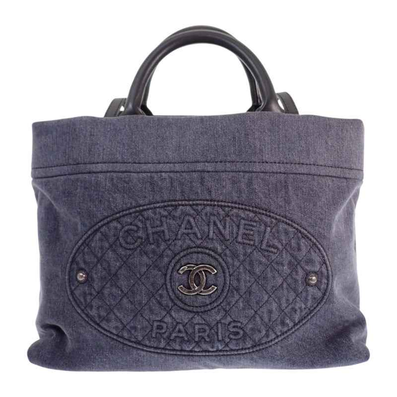 シャネル CHANEL ココマーク キルティング A93373 トートバッグ デニム レザー ブラック シルバー金具 レディース【中古】【Aランク】
