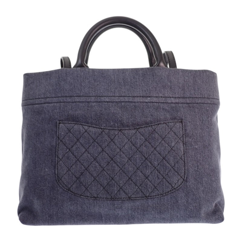 シャネル CHANEL ココマーク キルティング A93373 トートバッグ デニム レザー ブラック シルバー金具 レディース【中古】【Aランク】