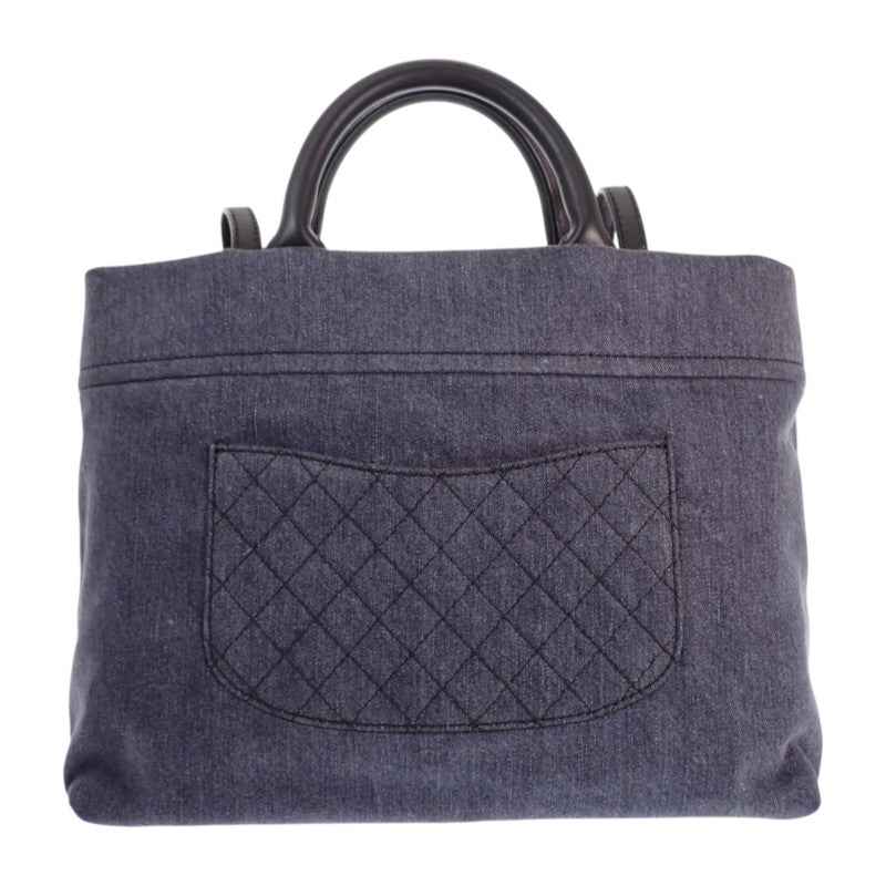 シャネル CHANEL ココマーク キルティング A93373 トートバッグ デニム レザー ブラック シルバー金具 レディース【中古】【Aランク】
