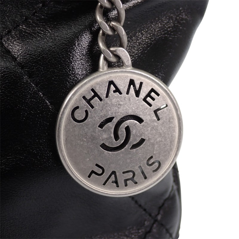 シャネル CHANEL 22 ミニ ハンドバッグ 新型 AS3980 2WAYバッグ シャイニーカーフスキン ブラック シルバー金具 レディース【中古】【Aランク】