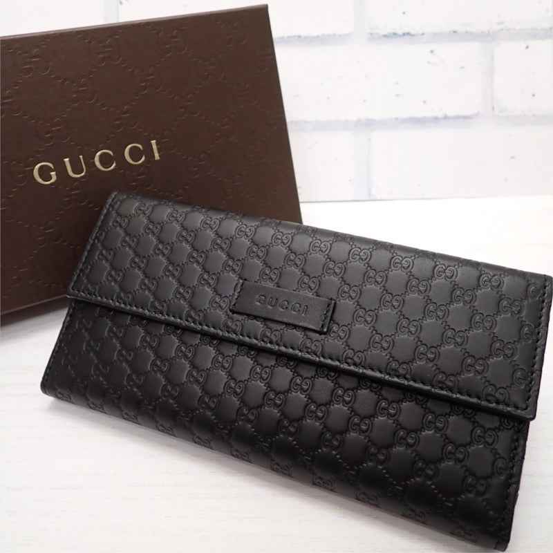 グッチ GUCCI Wホック 449393_BMJ1G_1000 長財布 レザー ブラック ゴールド金具 メンズ レディース【中古】【Aランク】