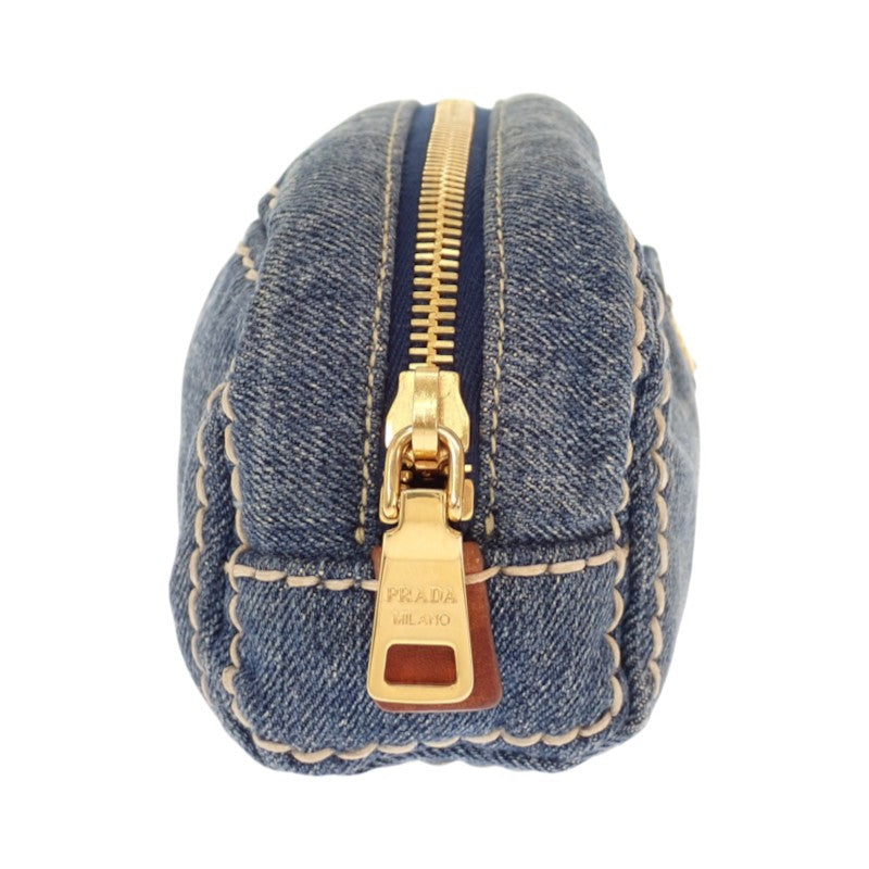 プラダ PRADA デニム 1N0175 ポーチ デニム ブルー ゴールド金具 レディース メンズ【中古】【Bランク】