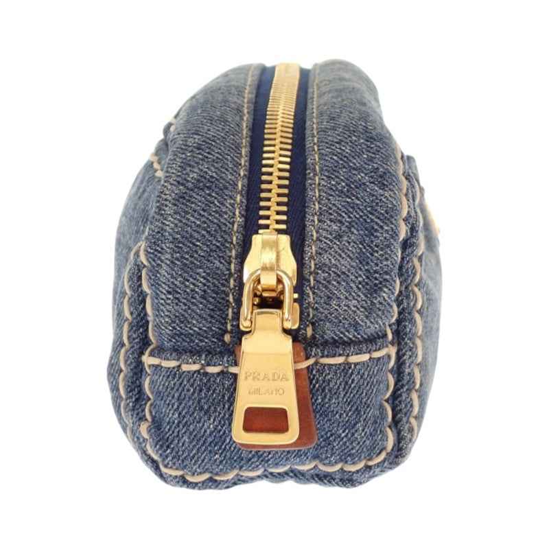 プラダ PRADA デニム 1N0175 ポーチ デニム ブルー ゴールド金具 レディース メンズ【中古】【Bランク】