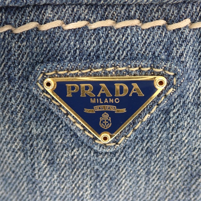 プラダ PRADA デニム 1N0175 ポーチ デニム ブルー ゴールド金具 レディース メンズ【中古】【Bランク】
