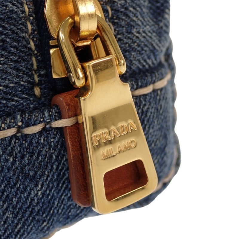 プラダ PRADA デニム 1N0175 ポーチ デニム ブルー ゴールド金具 レディース メンズ【中古】【Bランク】