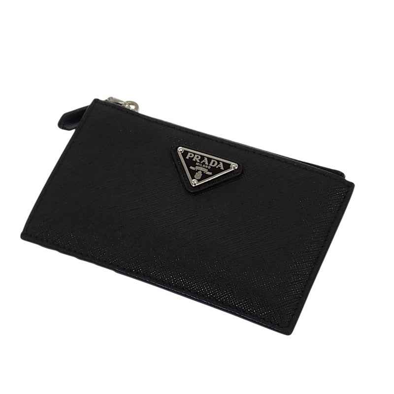 プラダ PRADA サフィアーノトライアングル 1MC086_QHH_F0632 カードケース サフィアーノ ブラック シルバー金具 レディース メンズ【中古】【ABランク】
