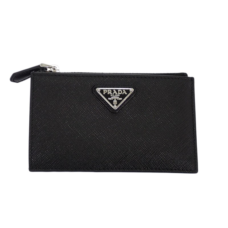 プラダ PRADA サフィアーノトライアングル 1MC086_QHH_F0632 カードケース サフィアーノ ブラック シルバー金具 レディース メンズ【中古】【ABランク】