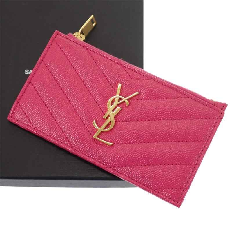 サンローラン SAINT LAURENT モノグラム フラグメント ジップカードケース 607915 カードケース カーフ ピンク ゴールド金具 レディース【中古】【ABランク】