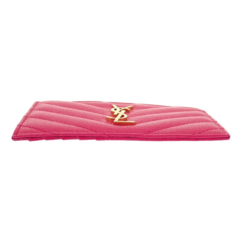サンローラン SAINT LAURENT モノグラム フラグメント ジップカードケース 607915 カードケース カーフ ピンク ゴールド金具 レディース【中古】【ABランク】