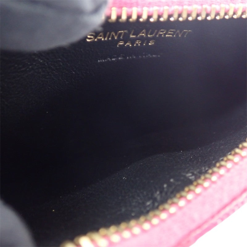 サンローラン SAINT LAURENT モノグラム フラグメント ジップカードケース 607915 カードケース カーフ ピンク ゴールド金具 レディース【中古】【ABランク】