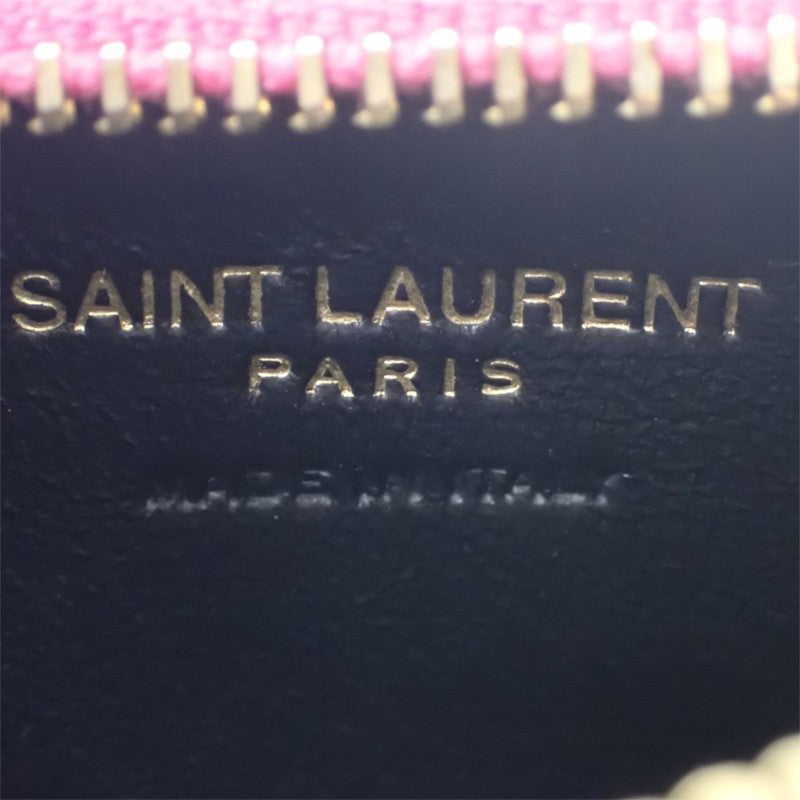 サンローラン SAINT LAURENT モノグラム フラグメント ジップカードケース 607915 カードケース カーフ ピンク ゴールド金具 レディース【中古】【ABランク】