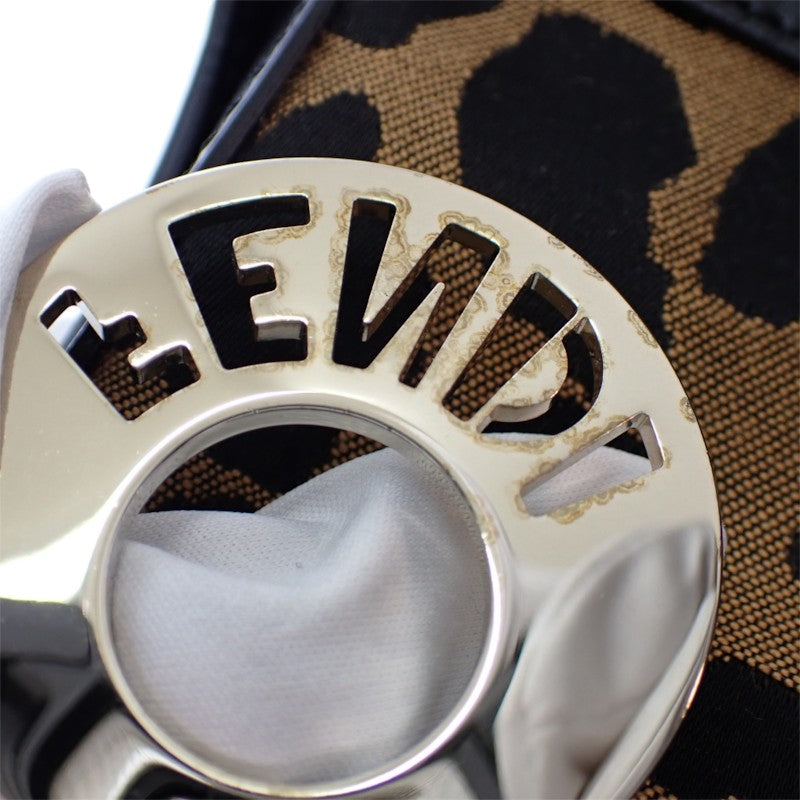 フェンディ FENDI レオパード柄 ワンショルダー 8BR448-GT6 ショルダーバッグ キャンバス レザー ブラウン ブラック ゴールド金具 レディース【中古】【ABランク】