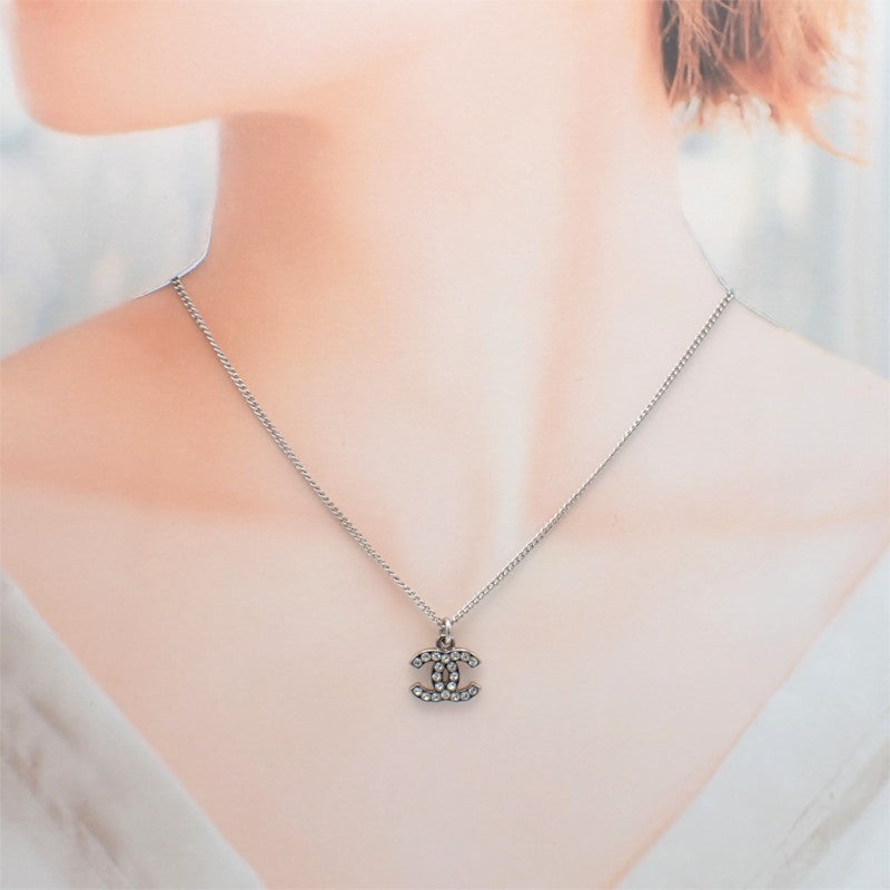シャネル CHANEL ココマーク ネックレス メタル クリスタル シルバー 銀色 シルバー金具 レディース【中古】【ABランク】