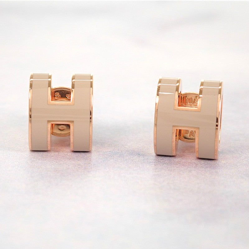 エルメス HERMES ミニ ポップ H ピアス メタル ピンクゴールド グレージュ レディース【中古】【Aランク】