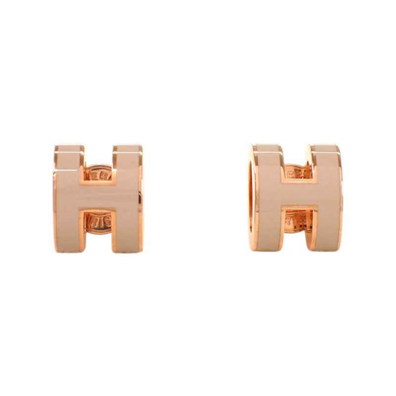 エルメス HERMES ミニ ポップ H ピアス メタル ピンクゴールド グレージュ レディース【中古】【Aランク】