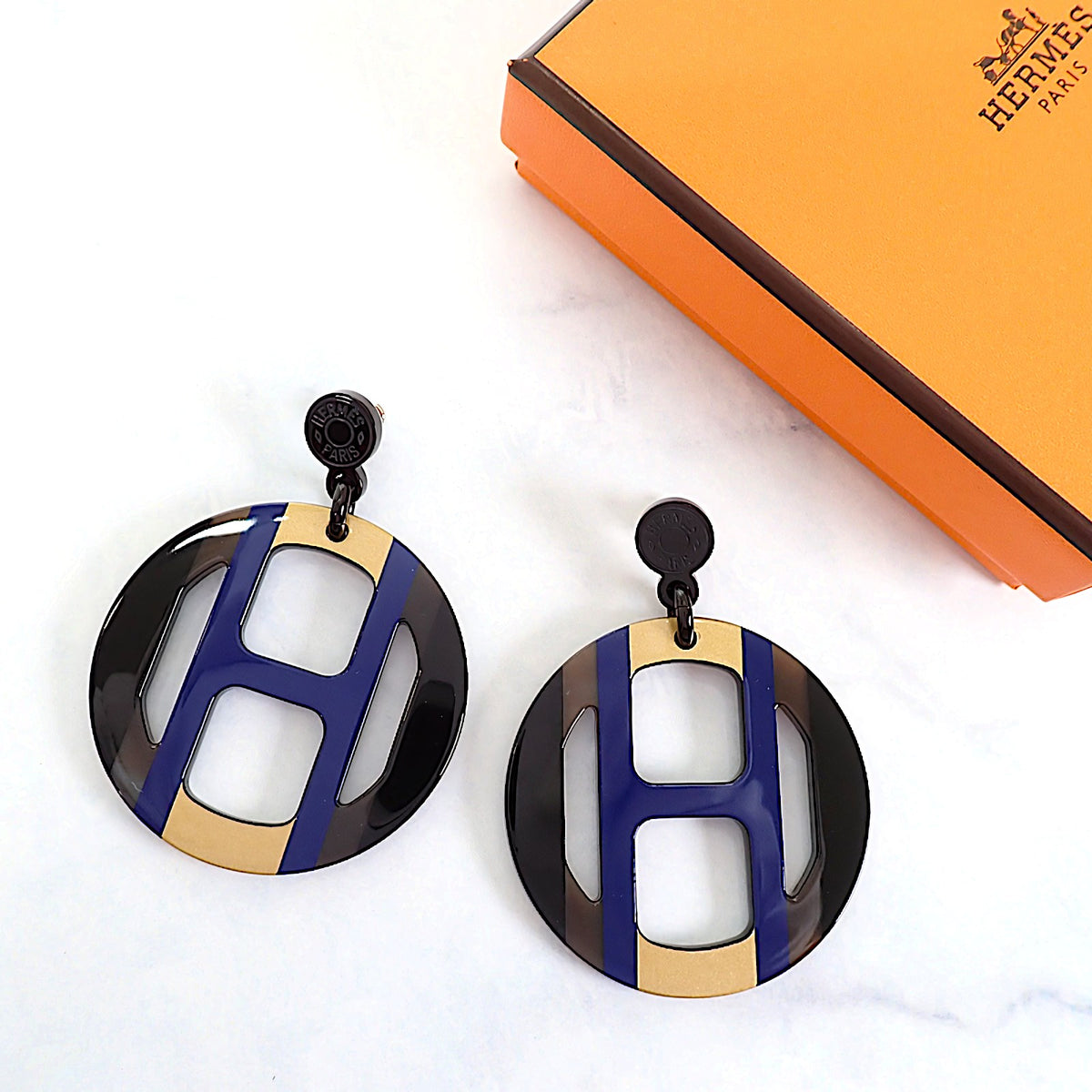 エルメス HERMES Hエキップ H057086FL25 ピアス バッファローホーン ブルー ブラウン レディース【中古】【Aランク】
