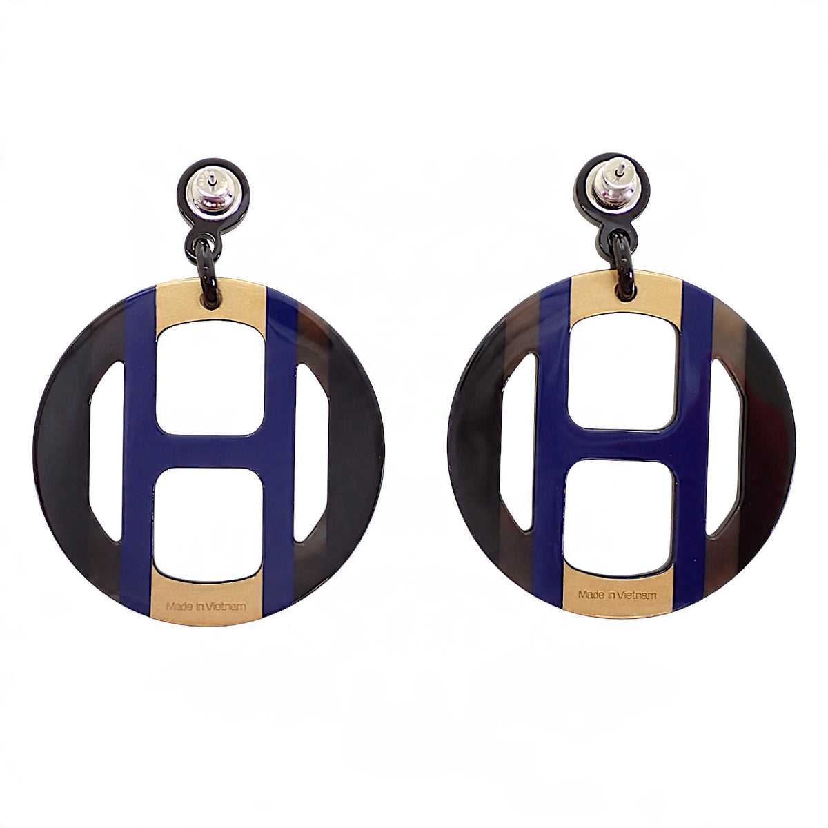 エルメス HERMES Hエキップ H057086FL25 ピアス バッファローホーン ブルー ブラウン レディース【中古】【Aランク】