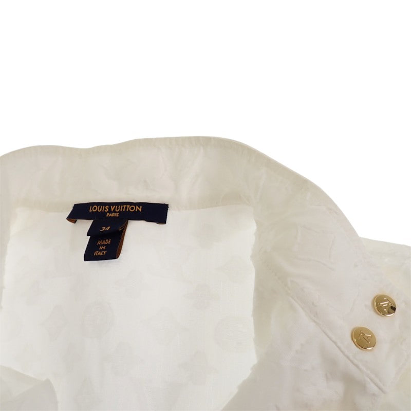 ルイヴィトン LOUIS VUITTON モノグラム フリル 34 1A5M04 ブラウス コットン ホワイト ゴールド金具 レディース【中古】【ABランク】