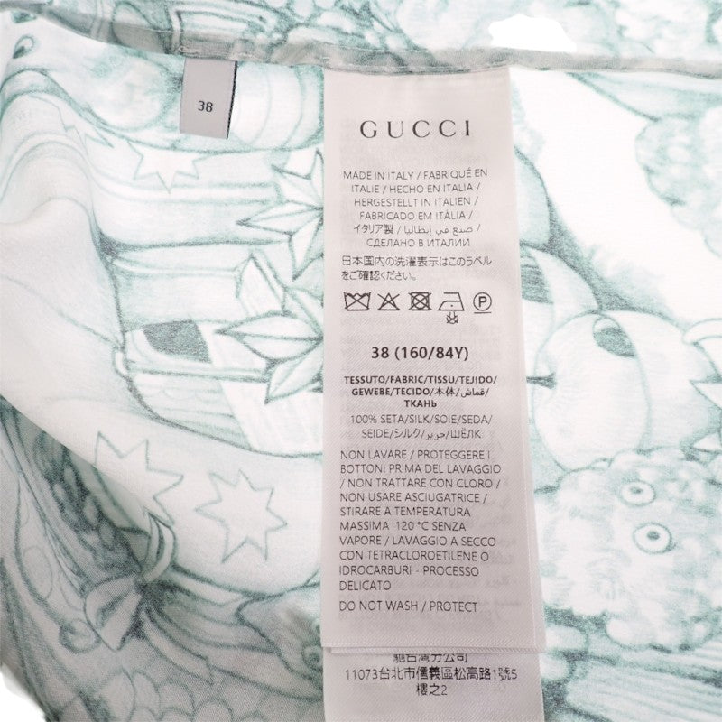 グッチ GUCCI ヒグチユウコ コラボ 魔法の森 日本限定 リボンタイ 38 863760ZAUTU4305 ブラウス シルク ホワイト グリーン レディース【中古】【ABランク】