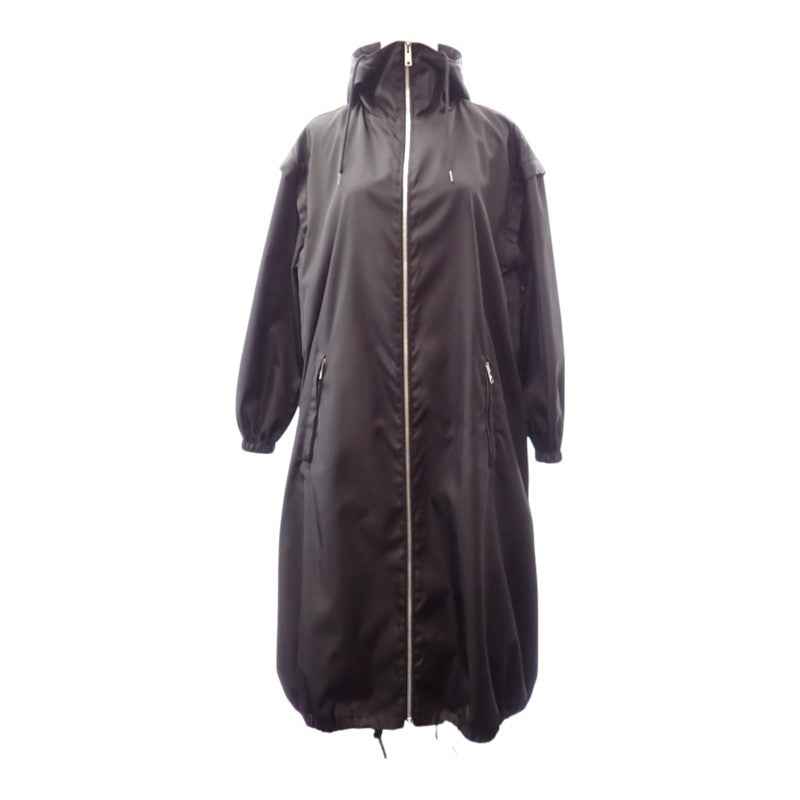プラダ PRADA フーデッドロングコート 36 291829_S202_1WQ8 ナイロンジャケット Re-Nylon ブラック シルバー金具 レディース【中古】【ABランク】