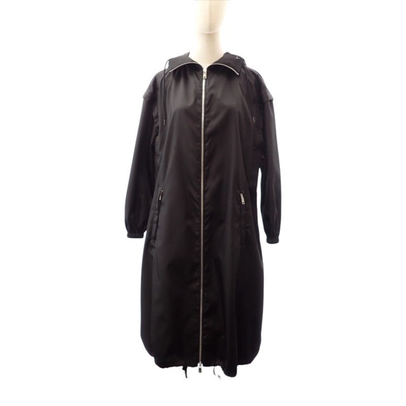 プラダ PRADA フーデッドロングコート 36 291829_S202_1WQ8 ナイロンジャケット Re-Nylon ブラック シルバー金具 レディース【中古】【ABランク】