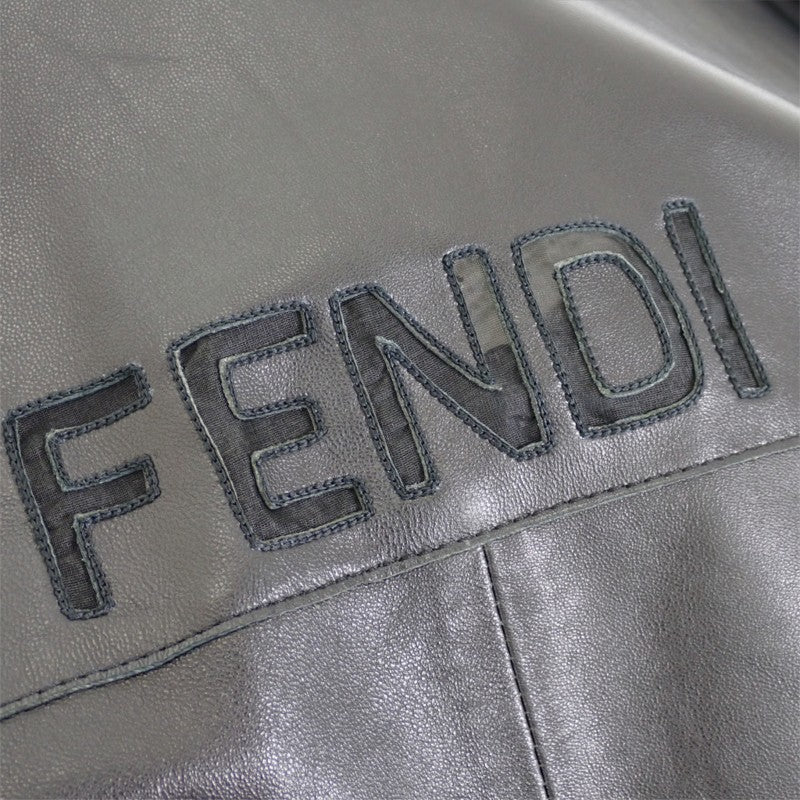 フェンディ FENDI レザー ヴィンテージ 44 FD1022 半袖Tシャツ ラムスキン ブラック レディース【中古】【ABランク】