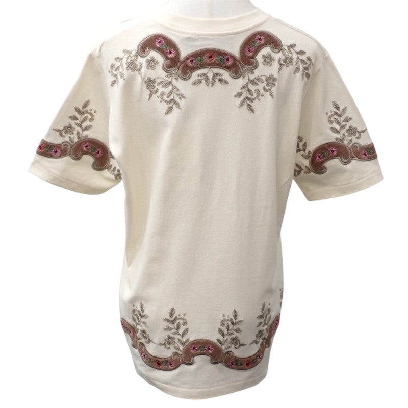 グッチ GUCCI フラワー刺繍 Tシャツ S 半袖Tシャツ コットン アイボリー レディース【中古】【Aランク】
